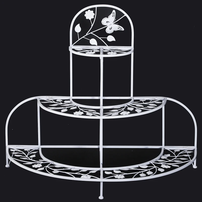 Outsunny 3 Tier Plant Stand Metal Butterfly Leaf Outdoor Potted - White