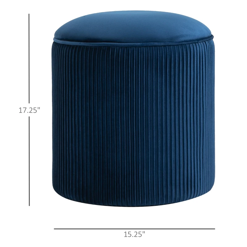 HOMCOM 15'' Small Padded Ottoman Foot Stool with Wrinkle Fabric Design, Thick Sponge Padding and Solid Base, Blue