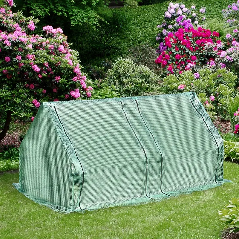Outsunny 6' x 3' x 3' Mini Greenhouse with Zippered Doors & Roll-up Windows, Portable Plant Hot House with Durable PE Cover, Water Resistant, UV Protected for Outdoor Flowers, Vegetables, Green