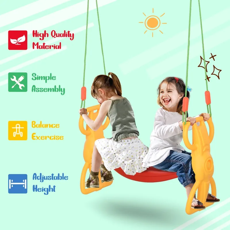 Qaba Kids Swing Set 2 Seat Glider with Plastic Hanging for 3+ Years Old Boys and Girls Outdoor Indoor