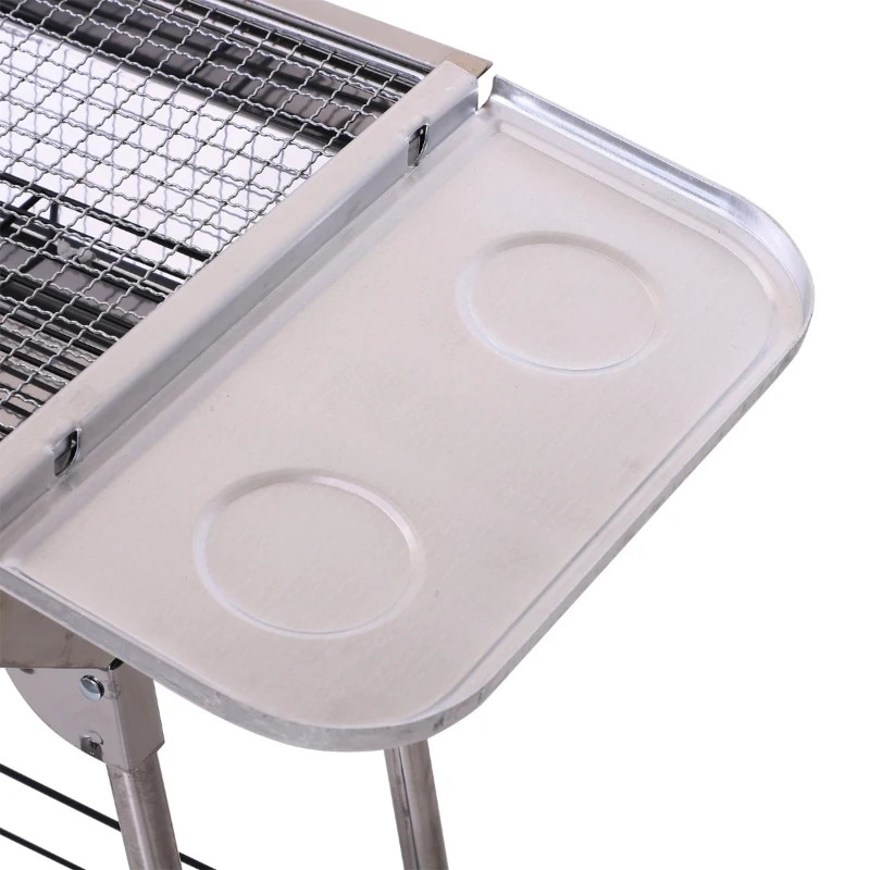 Outsunny Charcoal Barbecue Grill Stainless Steel Portable Folding Charcoal BBQ Grill Stainless Steel Camp Picnic Cooker
