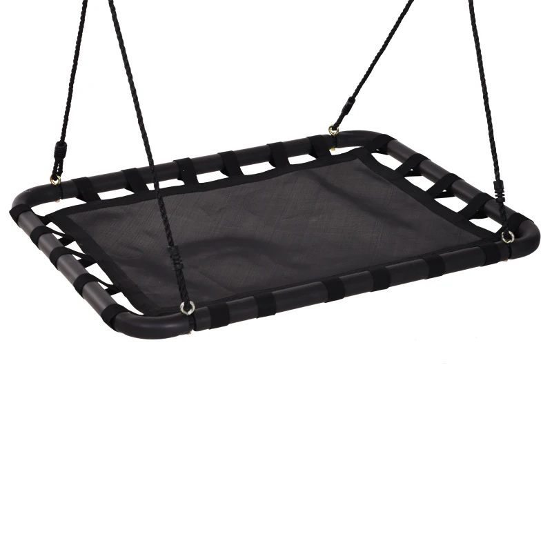 HOMCOM Hanging Tree Swing Outdoor Rope Swing Flying Platform Kids Backyard Playground Rectangle Hammock Heavy Duty Black