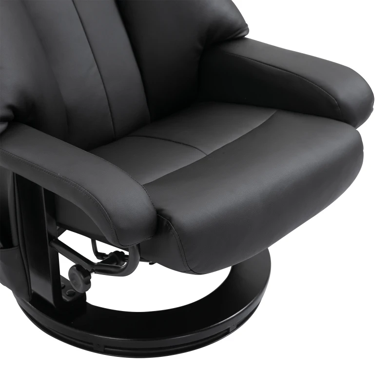 HOMCOM Massage Recliner Chair with Ottoman, 360° Swivel Recliner and Footstool, PU Leather Reclining Chair with Side Pocket and Remote Control, Black