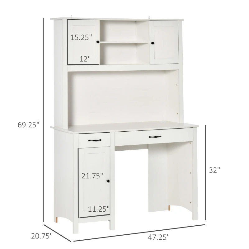 HOMCOM Computer Desk with Hutch, Home Office Workstation with Storage Shelves Drawers Cabinets, White