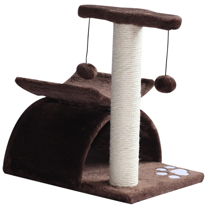 PawHut 17" Cat Scratching Tree Kitty Play Activity Center Pet Bed Rotatable Top Bar with Tunnel and Toy Ball