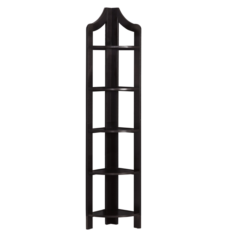 Monarch 72" Wood Grain-Look 5-Tier Corner Accent Display Bookcase - Cappuccino Brown Finish
