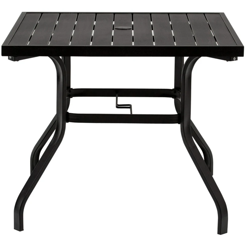 Outsunny 5-Piece Outdoor Patio Square Table Dining Set with 4 Stackable Chairs, Durable Steel Design, & Middle Umbrella Hole of 1.65'' or 1.5''