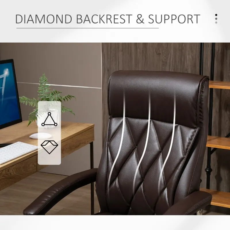 Vinsetto High Back Executive Office Chair Computer Desk Chair Adjustable Ergonomic Home Office Chair Diamond-Stitched PU Leather Swivel with Padded Armrests, Brown