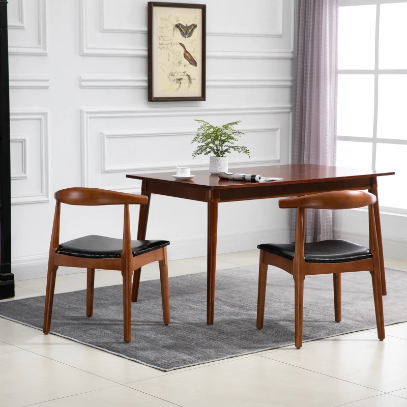 HOMCOM 2 Piece Mid-Century Dining Room Chair Set, Black Upholstered Faux Leather Seat - Walnut