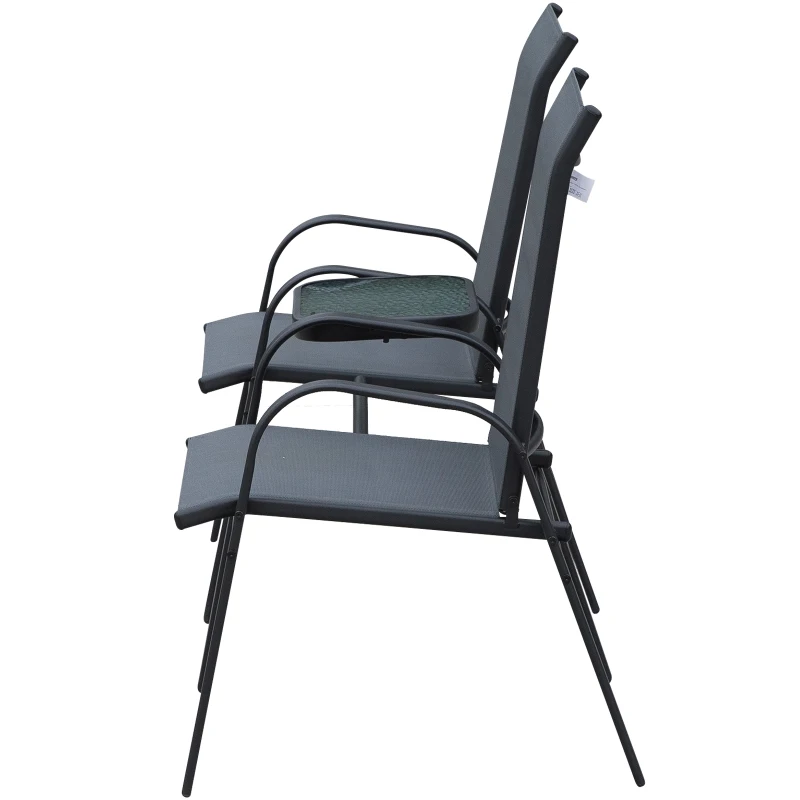 Outsunny Bistro Set Outdoor Furniture Set with Attached Middle Glass Coffee Table, Breathable Fabric Double Chairs for Balcony, Patio, Porch