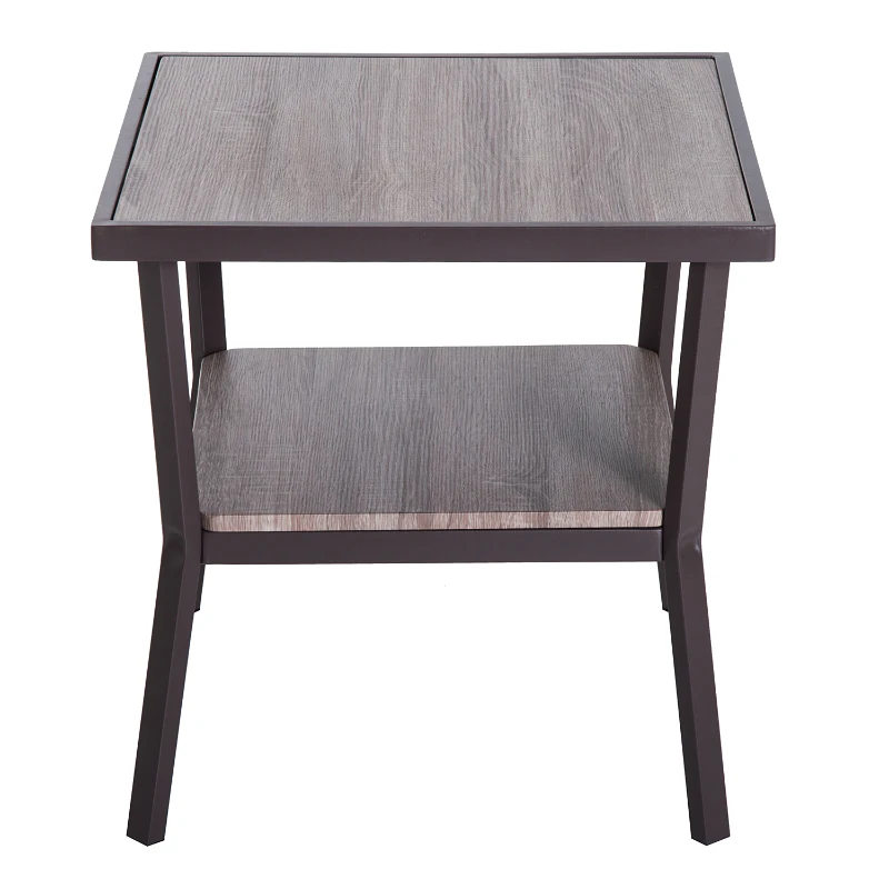 Open Box HomCom Rustic Industrial Minimal Two Tier Wooden Accent End Table - Light Brown Woodgrain