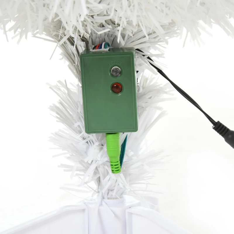 HOMCOM 3ft Tall Pre-Lit Douglas Fir Artificial Christmas Tree with Realistic Branches, 90 Multi-Color LED Lights, Fiber Optics, and 90 Tips, White