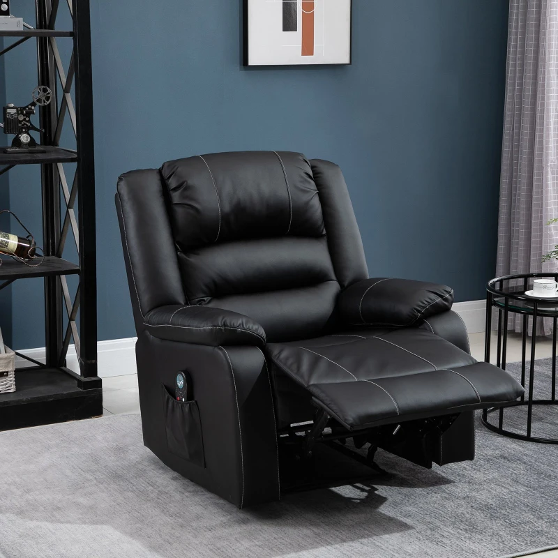 HOMCOM Vibrating Massage PU Leather Recliner Chair, Footrest with Remote Control, and 8 Massaging Points, Black