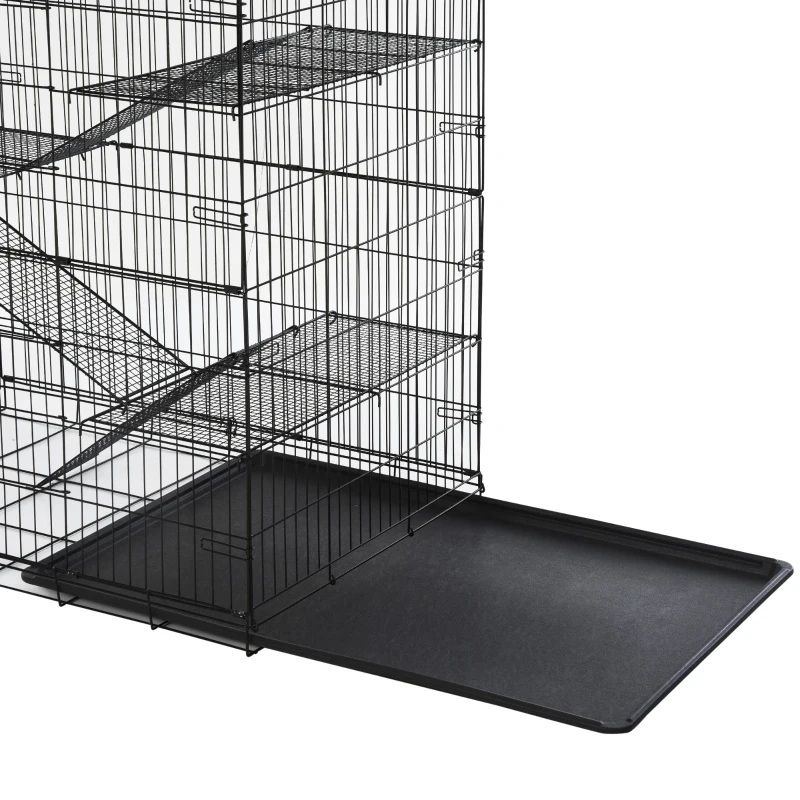 Pawhut Small Animal Cage Hutch Pet Play House with Platform, Ramp, Removable Tray, Wire Runway for Rabbits, Guinea Pigs, Ferret