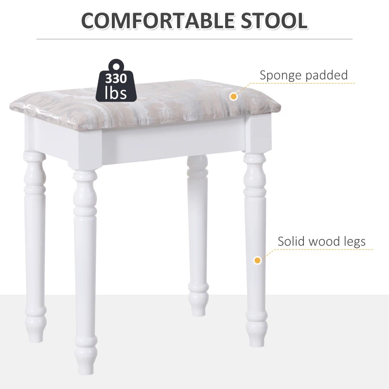 HOMCOM Luxury Wooden Vanity Table Set Makeup Table with Tri-Folding Mirror, Drawer and Padded Stool, White