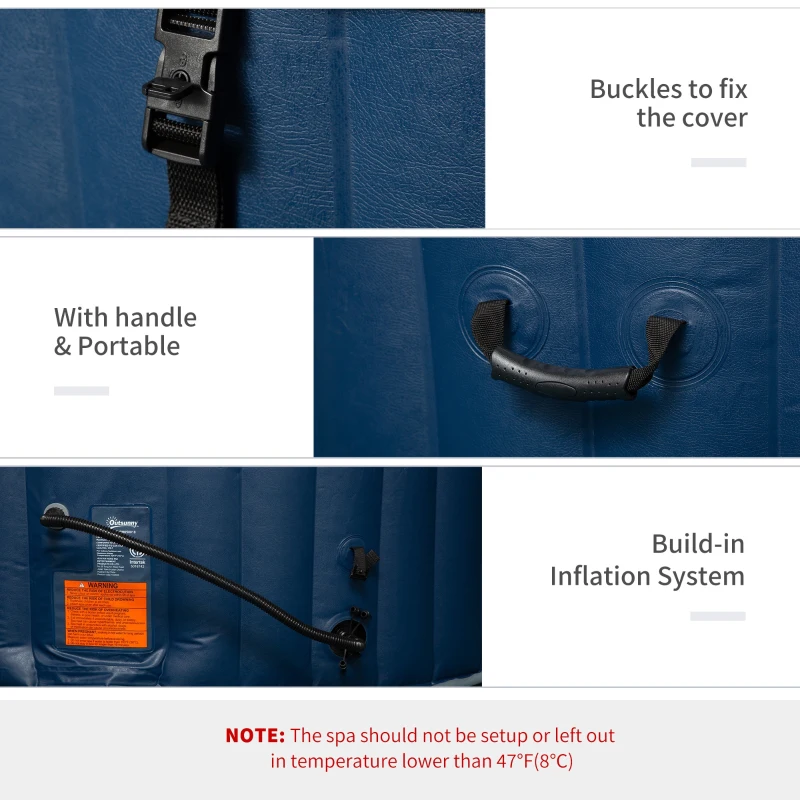 Outsunny 4-6 Person Inflatable Portable Hot Tub Outdoor Round Heated Spa with 130 Jets, Cover, Filter Cartridges, Blue