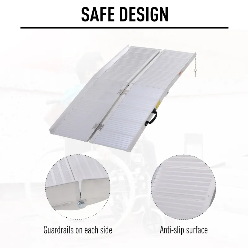 HOMCOM 5' Foldable Handicap Ramp for Home, Steps, Doorways, Aluminum Portable Wheelchair Ramp, Textured Threshold Ramp, Silver