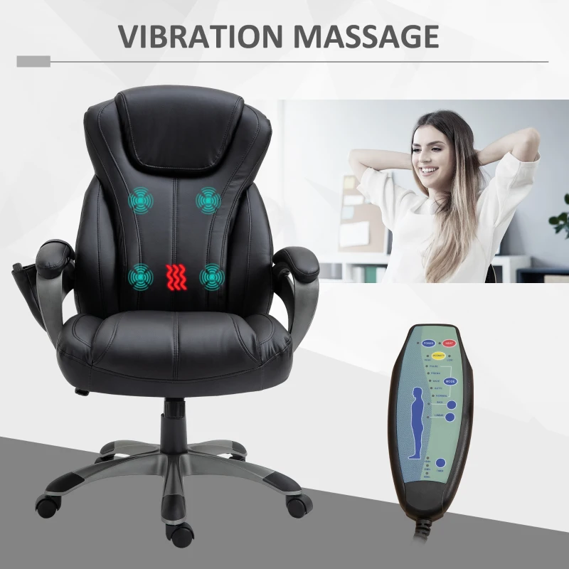 Vinsetto 4-Point Vibration Massage Executive Office Chair High Back Height Adjustable Padded Seat with Wheels, Black