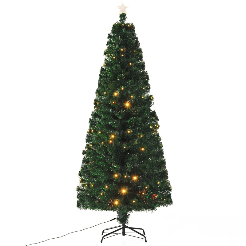 HOMCOM 7ft Tall Pre-Lit Artificial Fiber Optic LED Lighted Christmas Tree