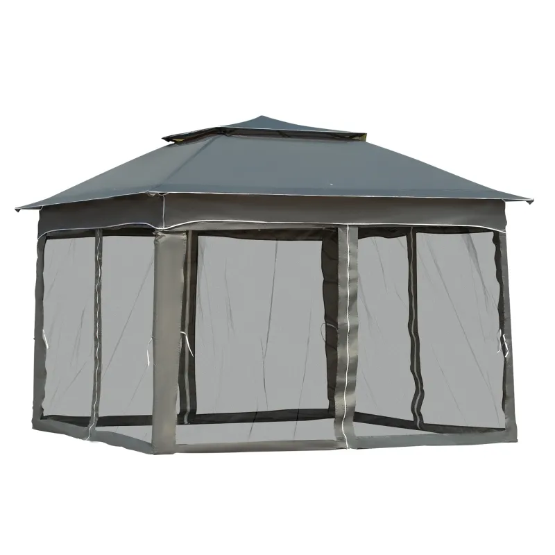 Outsunny 11' x 11' Pop Up Canopy, Outdoor Canopy Shelter Event Tent with 2-Tier Soft Top, Removable Zipper Netting, and Storage Bag, for Patio, Backyard, Garden, Dark Grey