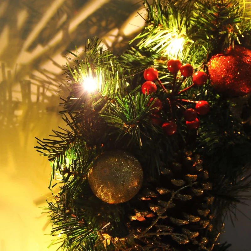 Open Box HOMCOM 2' White LED Artificial Christmas Holiday Door Wreath