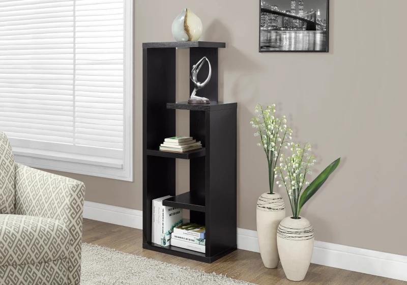 Monarch 48" Modern 5-Tier Open Concept Display Shelves Wood Grain-Look Bookcase - Cappuccino Brown Finish