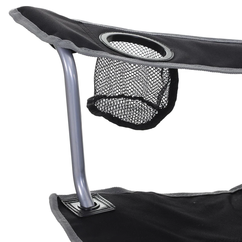 Outsunny 2 Person Folding Camping Chair Oxford Metal Fishing w/ Ice Bag  Cup Holder Black