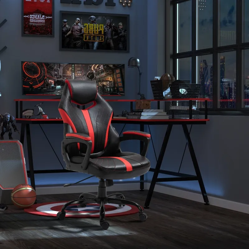 Vinsetto Racing Style Gaming Chair Ergonomic High Back Computer Office Chair PU Leather with 360° Swivel Rocking Adjustable Height Padded Armrest Red