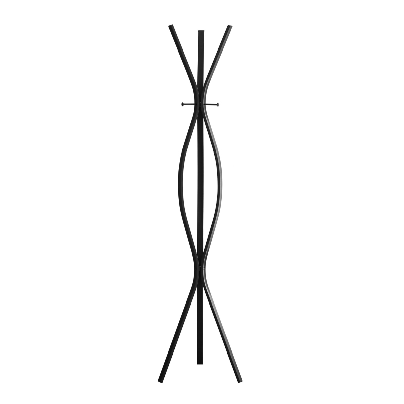 Monarch 72" Contemporary Modern 3-Hook Metal Coat Tree Hanger Rack - Black Finish