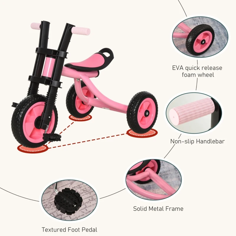 Qaba 3 Wheel Kids Tricycle Toddler Walking Trikes with Adjustable Seat for 3-6 Years old Boys & Girls Pink