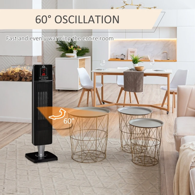 HOMCOM Compatible for HOMCOM Ceramic Tower Heater, Oscillating Space Heater with Remote Control, 8h Timer, Tip-Over and Overheat Protection for Home and Office, 750W/1500W, Black HOMCOM 820-250V81