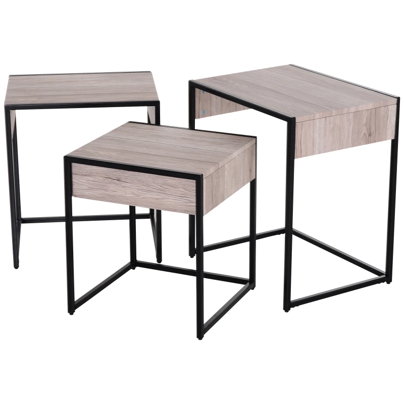 HOMCOM MDF 3 PCs Nesting Table End Table  Nightstand w/ Drawer Water-resistant