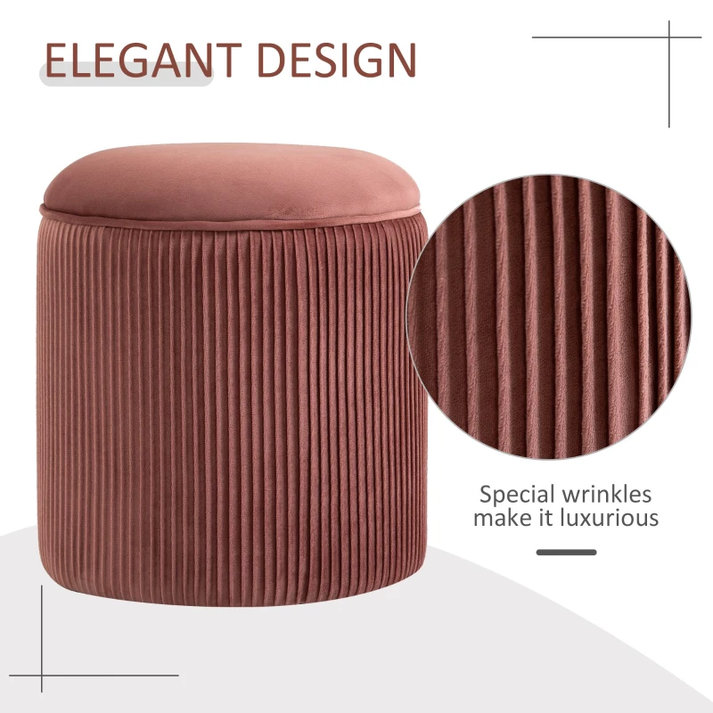 HOMCOM 15'' Small Padded Ottoman Foot Stool with Wrinkle Fabric Design, Thick Sponge Padding and Solid Base, Rose Gold