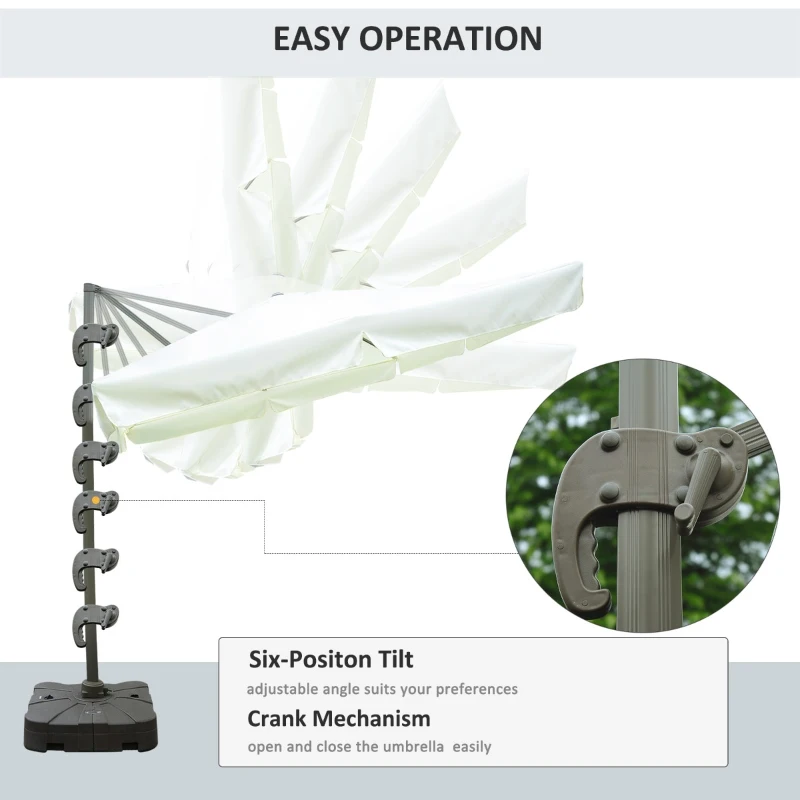 Outsunny 10’x10’ Square Offset Tilt Patio Umbrella Garden Parasol Outdoor Sun Shade Canopy with Stand, Cream White