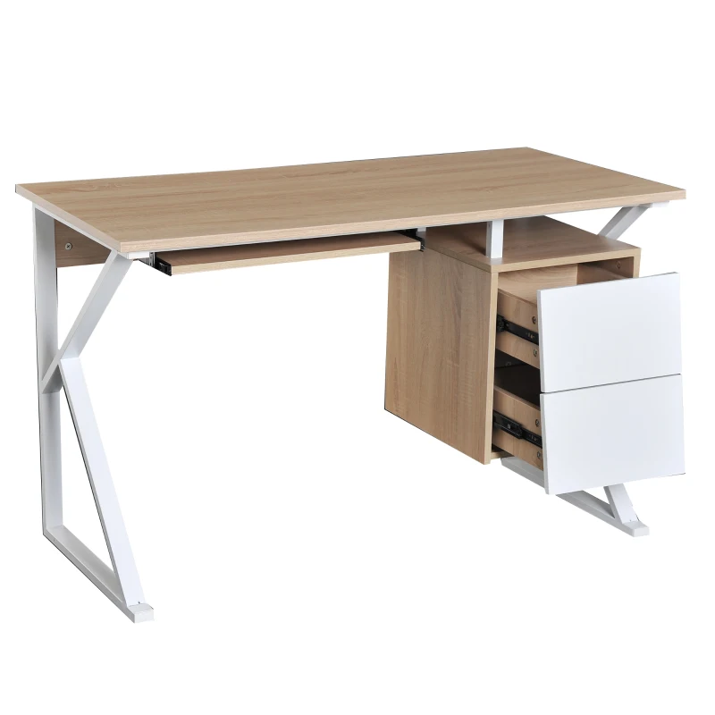 HOMCOM Compact Computer Desk Student Writing Table PC Workstation with Storage Drawer and Keyboard Tray