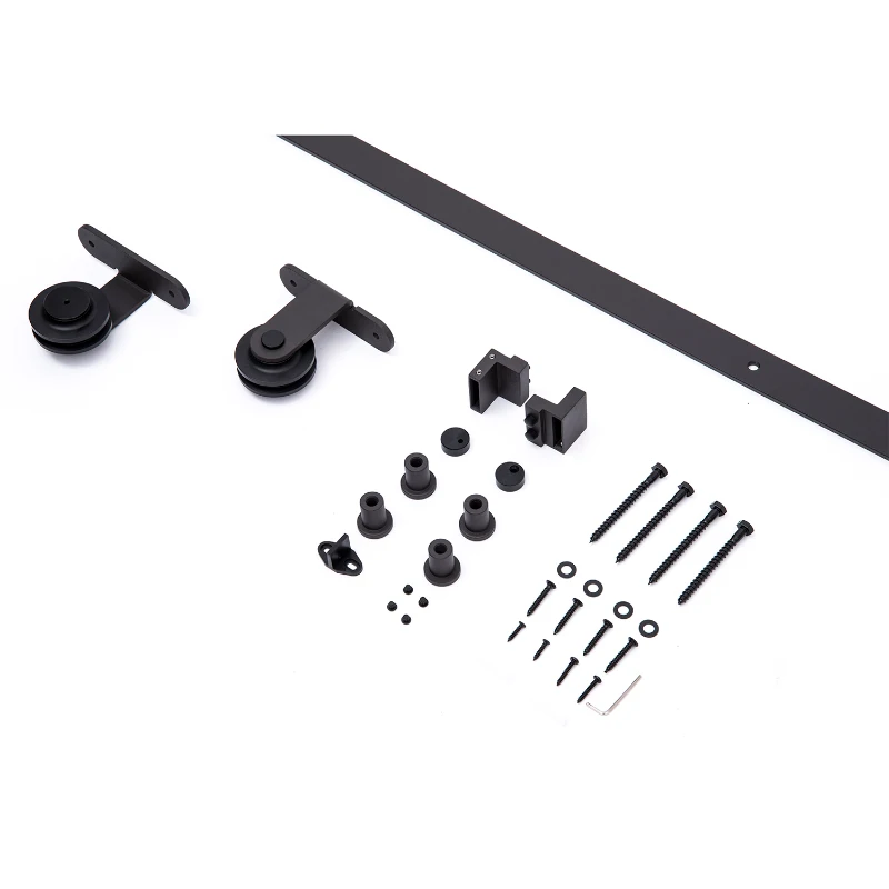 HOMCOM Modern 6FT Interior Sliding Barn Door Kit Hardware Set - Black Carbon Steel