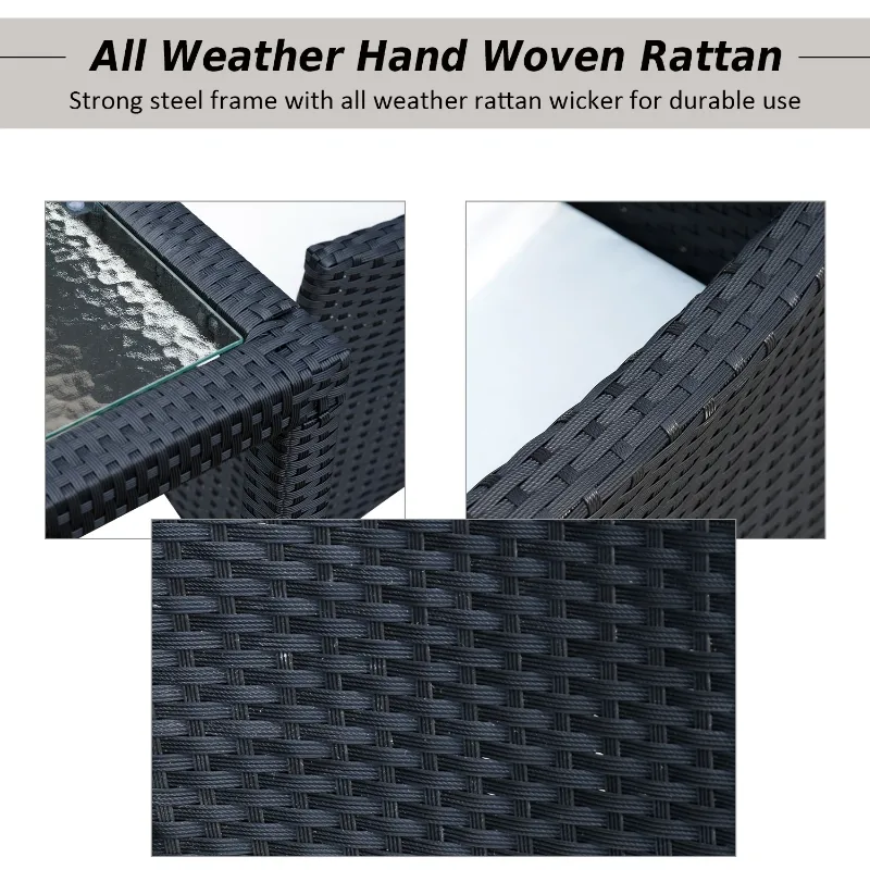 Outsunny 7pcs Outdoor Rattan Dining Set Wicker Furniture Cushioned Seat 6 Armchair 1 Glass Table Garden Patio All Weather Sectional Set