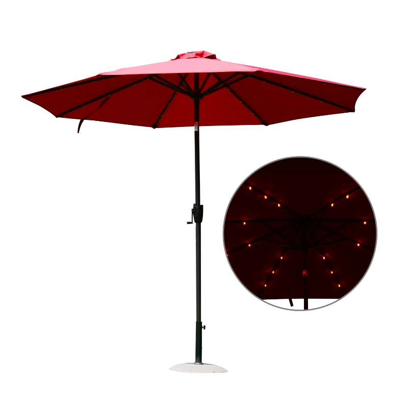 Outsunny 9' Solar LED Patio Outdoor Umbrella for Garden and Market, Sunshade, Beach Parasol Steel, Wine Red