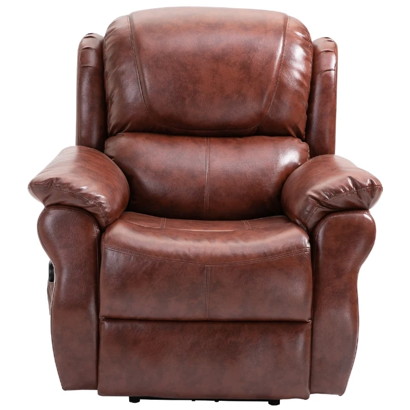 HOMCOM Vibration Massage Recliner Chair for Living Room with Heat,   Single Sofa, PU Leather Power Reclining Chair, Home Theater Seating with Footrest, Brown