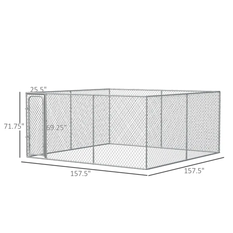 PawHut Dog Kennel Outdoor Galvanized Chain Link Fence Heavy Duty Pet Run House Chicken Coop with Secure Lock Mesh Sidewalls for Backyard Garden Silver, 13' L x 13' W x 5.9' H
