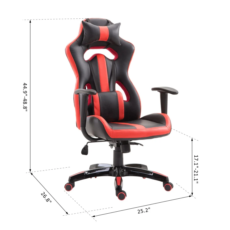 HOMCOM High Back Gaming Chair Bucket Seat with Pillow and Build-in Lumbar Racing Style Adjustable Swivel Recliner Home Red