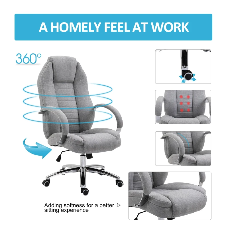 Vinsetto Office Chair Ergonomic Design Linen Surface Foam Padded w/ Adjustable Height & Armrest Gray