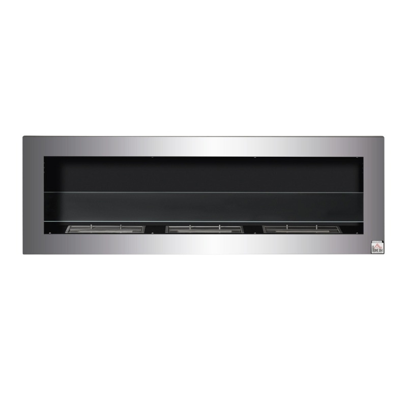 HOMCOM Ethanol Fireplace, 47.25" Wall-Mount 0.3 Gallon Steel 215 Sq Ft., Burns up to 3 Hours, Silver