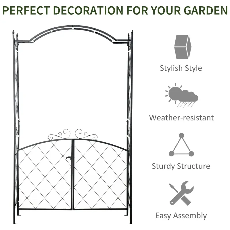Outsunny 85" x 19" Metal Garden Arch & Gate with Elegant Scrollwork - Perfect for Climbing Vines and Outdoor Weddings