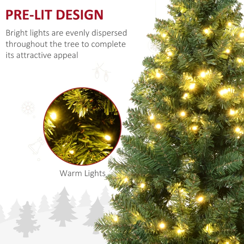HOMCOM 7.5ft Tall Pre-Lit Slim Douglas Fir Artificial Christmas Tree with Realistic Branches, 350 Warm White LED Lights and 1075 Tips