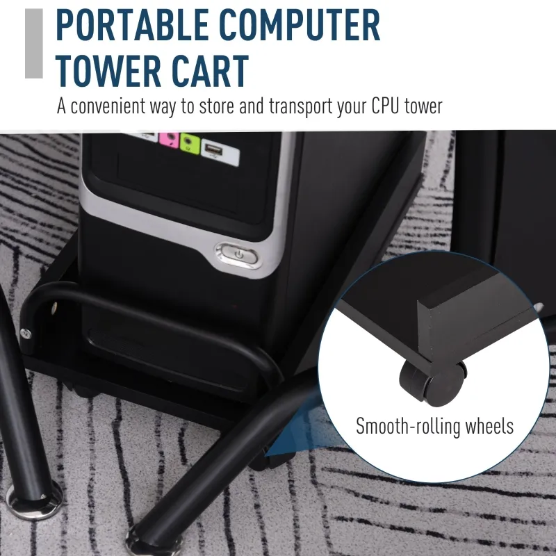 HOMCOM L-Shaped Corner Computer Office Desk Workstation with Elevated Shelf, Rolling Keyboard Tray, & Convenient CPU Stand, Black