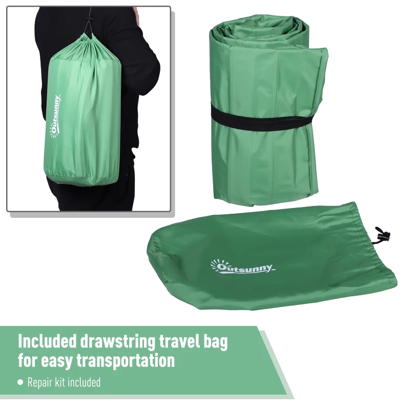 Outsunny Self-Inflating Comfortable Air Mattress / Sleeping Pad with Durable Design, Great for Camping or Family, Green