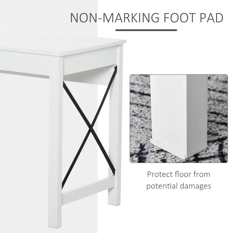 HOMCOM Home Office Computer Desk with Lower Storage Cabinet and X Bar Metal Frame, White