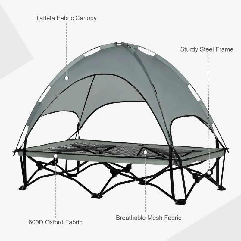 PawHut 46" Elevated Ventilated Cooling Pet Dog Bed w/ Canopy Shade Cover, Travel Bag, Silver
