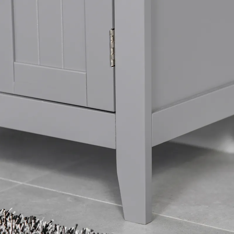 kleankin Bathroom Floor Cabinet, Freestanding Bathroom Storage Cabinet with 2 Open Shelves, Double Doors and 2 Adjustable Shelves, Small Cabinet for Bathroom, Washroom, Gray